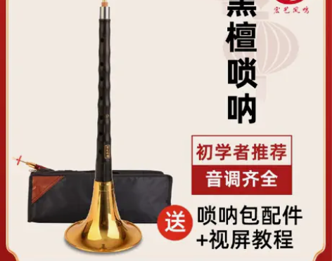 宏艺凤鸣初学者黑檀乌木唢呐乐器全套D调入门...