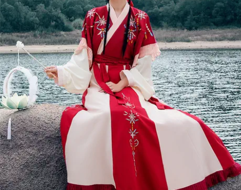 九州汉衣亭原创千羽汉服女春秋晋制交领半袖刺...