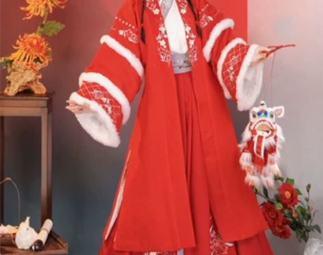 茗月萱暖暖原创汉服女秋冬汉元素毛呢大衣改良...