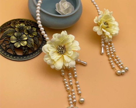 耀如春华 原创珍珠发箍 汉服绢花发饰宋制明...