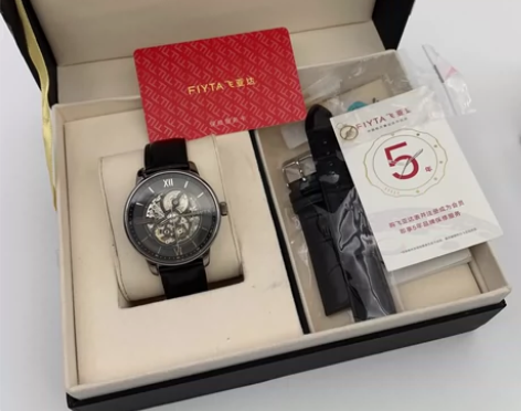 飞亚达摄影师系列镂空透视底盖黑盘皮带商务男...