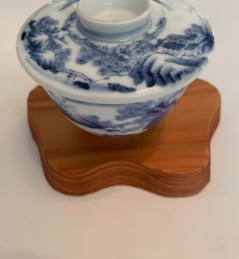 日本回流，老青花盖杯，有底款 瑞祥作 青花...