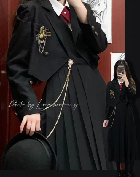 ?百褶裙护奶裙JK制服套装正版长裙西装外套...