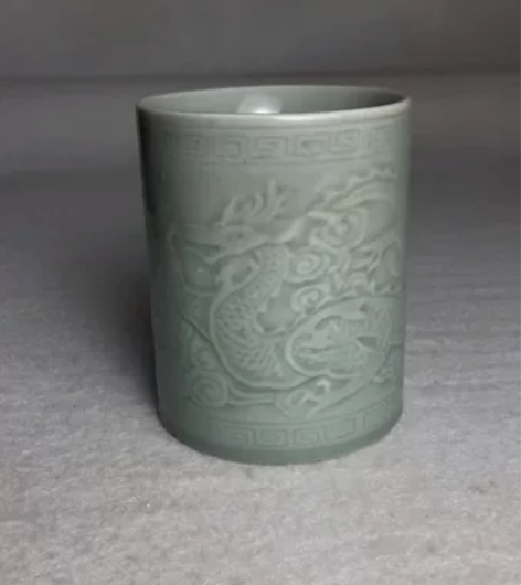 60年代双龙戏珠笔筒，书房笔筒，博古架摆件...