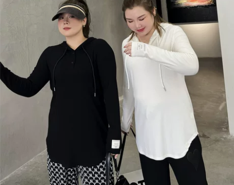 特大码女装连帽针织上衣2023年春秋胖妹妹...