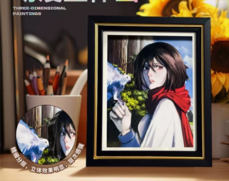 进击的巨人手办三笠单人3D立体画盲盒潮玩动...