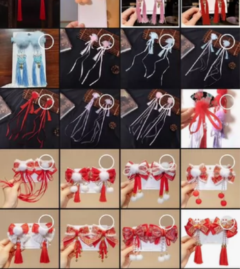 新年发夹小女孩喜庆拜年毛绒发卡女童蝴蝶结发...