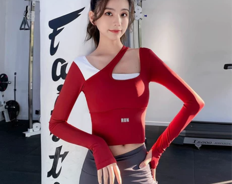 瑜伽服套装女秋冬季跑步长袖健身房假两件健身...