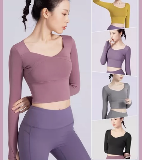 瑜伽服健身上衣女跑步运动套装秋冬季款紧身速...