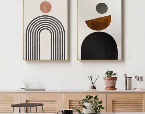 现代简约餐厅挂画北欧风格抽象几何图形黑白灰...