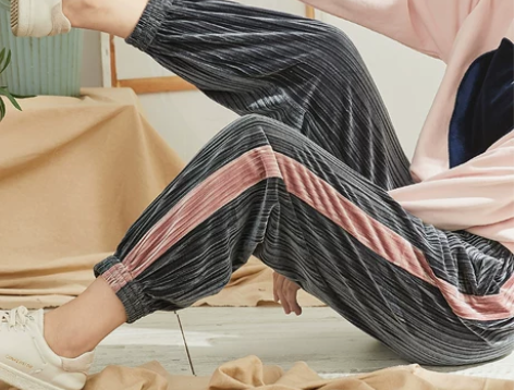 港味金丝绒裤子女春秋宽松哈伦裤新款薄款高腰...