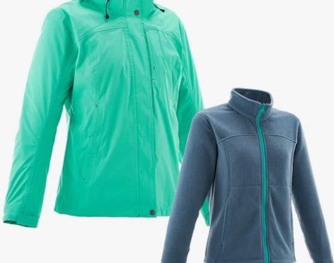 迪卡侬 三合一冲锋上衣男女冬季 户外加绒加...