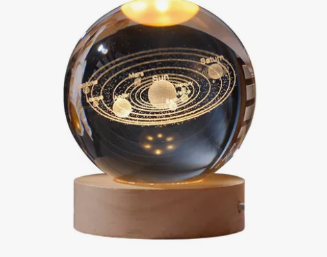 发光太阳系水晶球桌面小夜灯摆件星空玻璃球装...