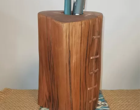 崖柏，崖柏笔筒收纳筒，陈化虎皮纹笔筒摆件，...