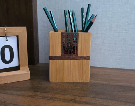 时光林胡桃木轻奢高档笔筒中式办公室桌面摆件...