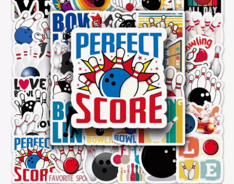 全新未开封50张保龄球卡通涂鸦贴纸，[ho...