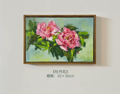 手绘装饰画（有框） 名称：牡丹花材质：丙烯...
