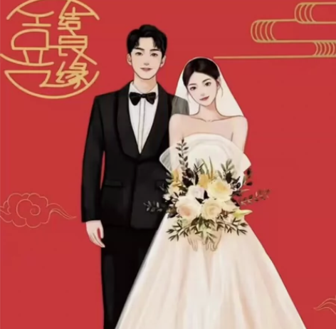 婚礼手绘请帖请柬封面设计！！结婚卡通人形立...