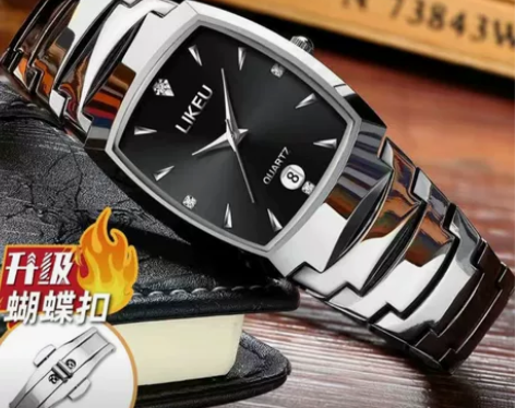 LIKEU防水钨钢色手表男士潮流商务日历石...