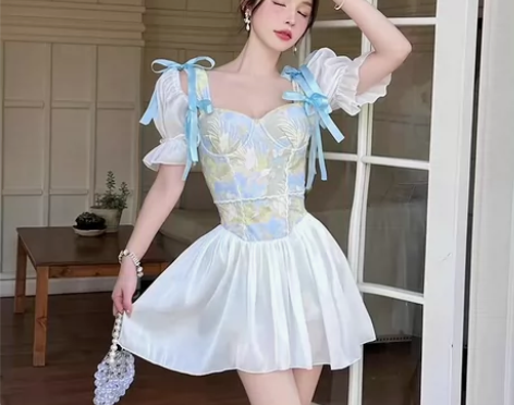 泳臻裙式连体泳衣少女2023新款蝴蝶结公主...