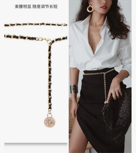 腰链女配裙子大衣小香风金属毛衣链条腰带in...