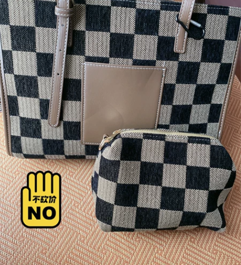 ?7号包铺 秋冬手提单肩包女 棋盘格大容量...