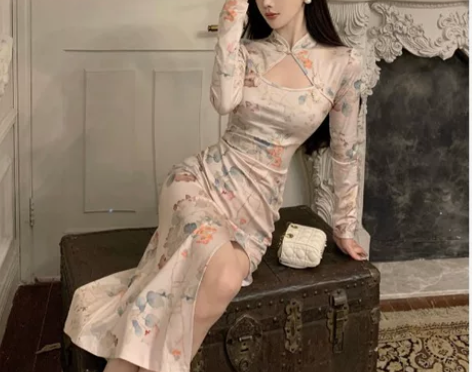 时尚性感旗袍年轻款少女气质收腰修身显瘦开叉...