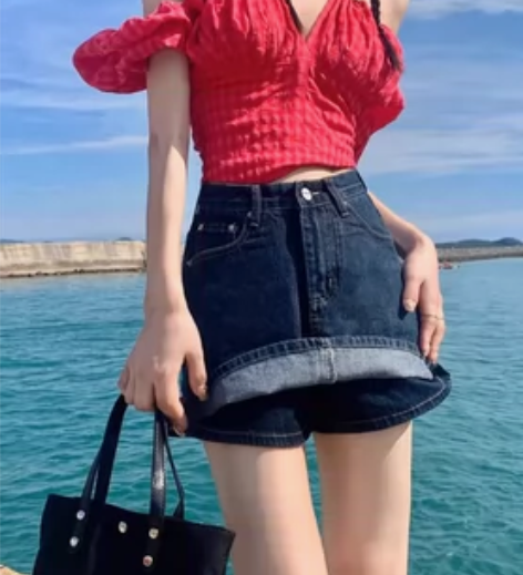RJVO复古牛仔半身裙女港风辣妹包臀短裙高...