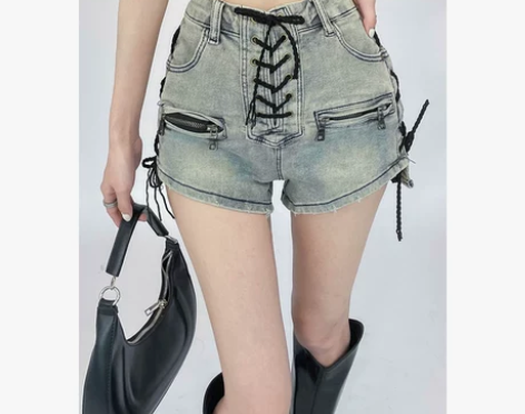 高腰热辣牛仔短裤女夏季辣妹忧郁的富二代裤子...