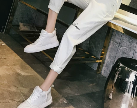 牛仔裤女高腰宽松七分哈伦裤春秋新款直筒萝卜...