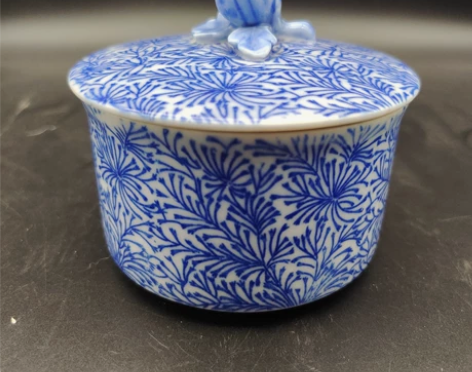 深川製茶入 香盒 青花手绘 南瓜雕刻工艺的...