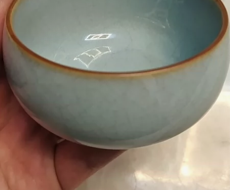 汝窑，铜口大罗汉杯，天青色，全新全品无瑕疵...