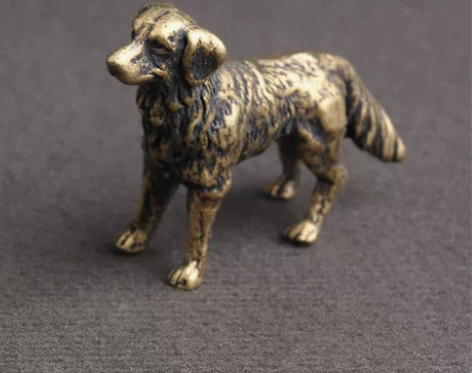 黄铜做旧牧羊犬桌面摆件十二生肖狗旺财茶宠手...