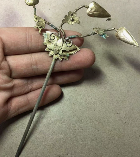 同生款 精美鎏金银步摇 银簪 晚清民国时期...