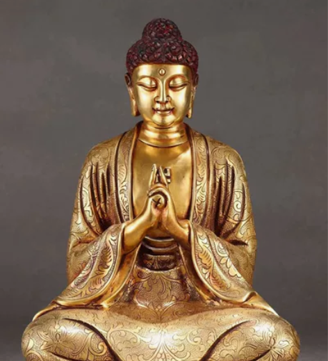 明 精铸紫铜胎鎏金毗卢遮那佛坐像 【规格】...