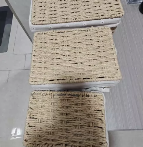 桌面收纳盒带盖大号藤编收纳筐家用杂物零食书...