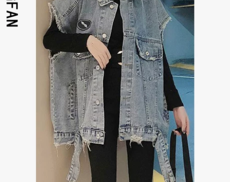 网红时尚牛仔外套马甲女士2021春季韩版新...