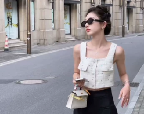 宋仁何同款法式名媛小香风背心上衣夏季新款高...