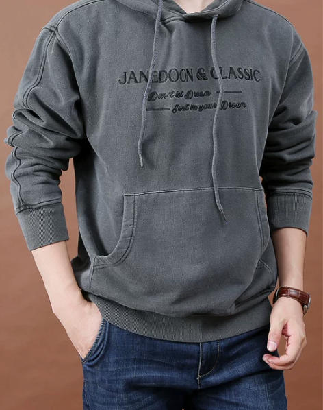 ?男装秋冬季大码宽松卫衣男士纯色休闲连帽衫...