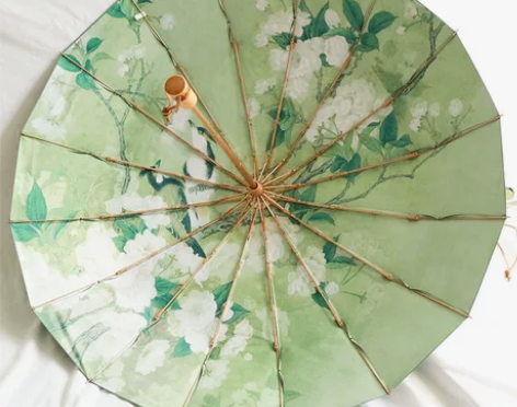 踏雪寻梅16骨古风三折手开折叠伞彩胶防晒防...