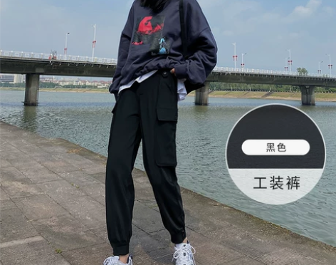 束脚工装裤女秋冬显瘦高腰宽松帅气加绒小个子...