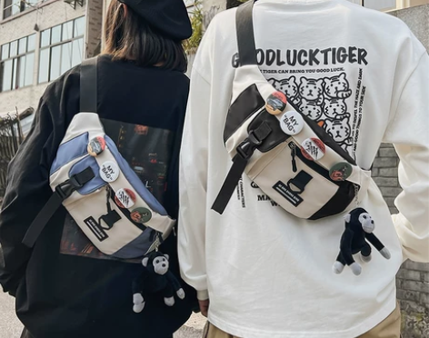 胸包男士ins潮牌运动学生单肩包休闲日系腰...