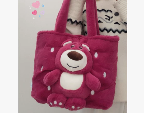 早春小众卡通可爱包包女2022新款草莓熊毛...