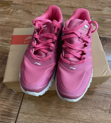 李宁女减震跑步鞋运动鞋芭比粉35码 公司集...