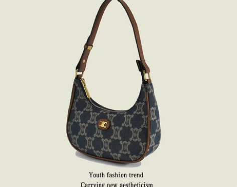 优尚女包牛仔帆布新月形腋下包2021冬季新...