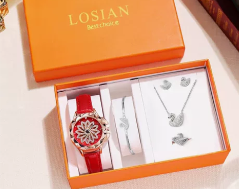 新款时来运转手表女士旋转表盘女表套装手表防...