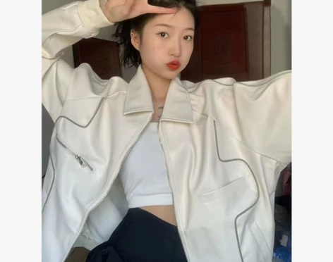 白色pu皮衣外套女小个子2023年春秋新款...