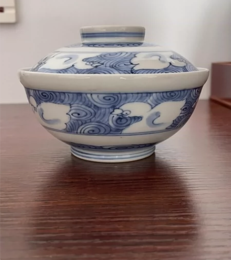 年代老柴烧青花手绘盖碗，尺寸大，直径13厘...