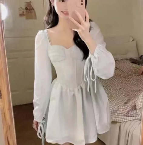 初恋甜美仙女裙小众氛围感法式温柔气质蓝色泡...