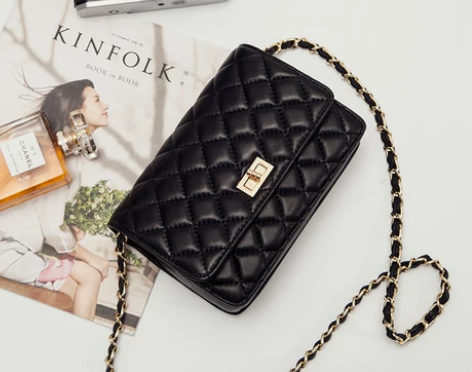 ?羊皮链条小香风欧美时尚菱格包单肩斜跨女包...